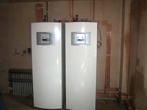 two ground souce heat pumps, manifold and pipework, in Whitchurch, Shropshire