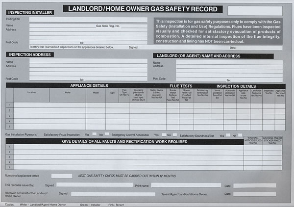 Landlord/Homeowner Gas Safety Certificate